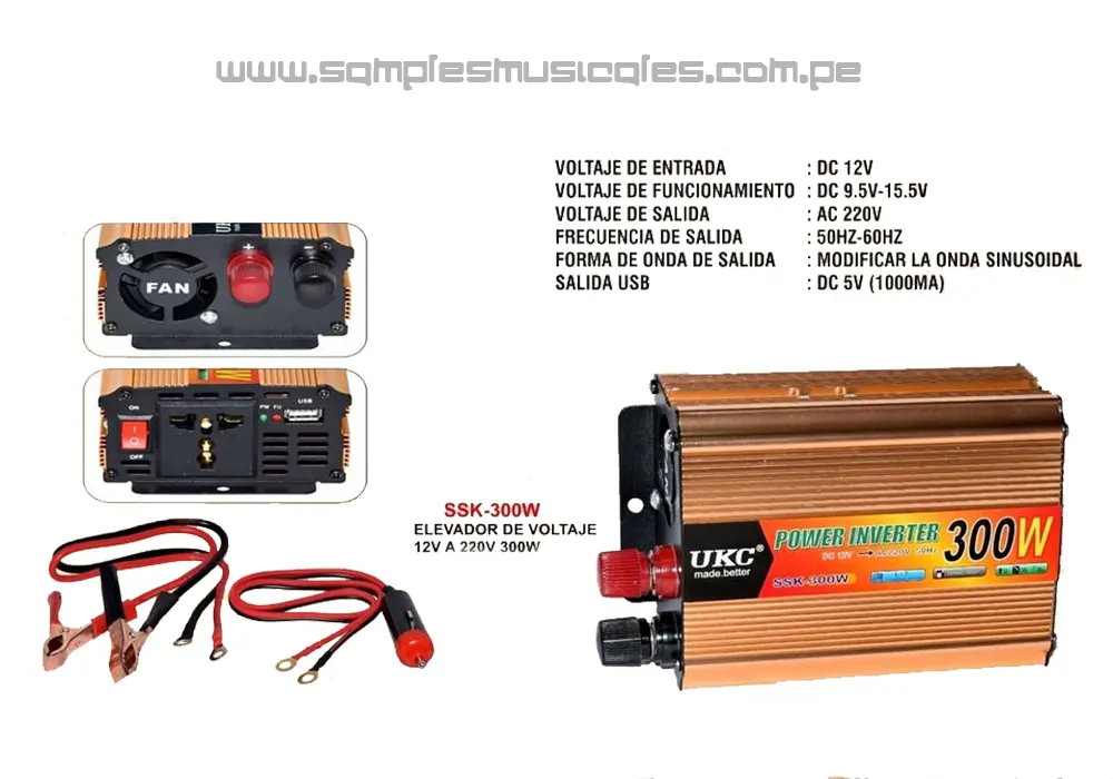 Inversor de corriente de 300W 12V 24V 220V con doble USB-C