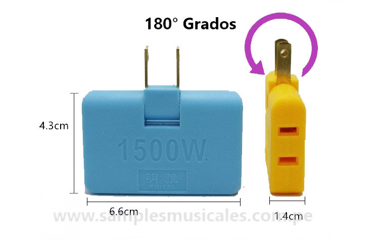 ADAPTADOR DE ENCHUFE MÚLTIPLE GIRATORIO PLANO 3 ENTRADAS GIRA 180° SAMPLES IMPORT GIMPO