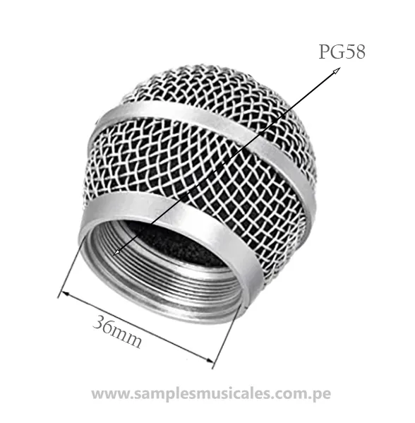 REJILLA MALLA PARA MICRÓFONO DE BOLA METAL PLATEADO SAMPLES PG58