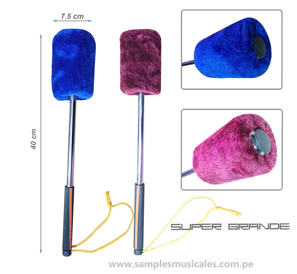 MAZO DE BOMBO POR UNIDAD DE MURGA DE GOMA EVA SUPER GRANDE GOMA PELUCHE largo 40 cm mazo 7.5 cm MANGO METAL SAMPLES EXT20