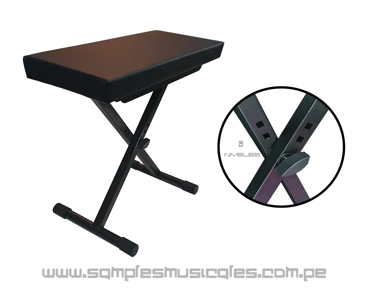 Banco asiento de teclado taburete de piano con marco en X graduable en 3 posiciones fever 450