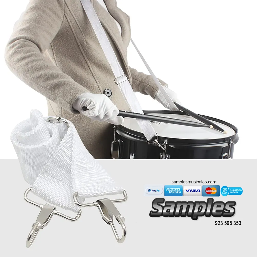 CORREA DE tambor bombo TAROLA NAPOLEON ETC 165CM X 4CM BLANCA SAMPLES TAR165 - Imagen 3