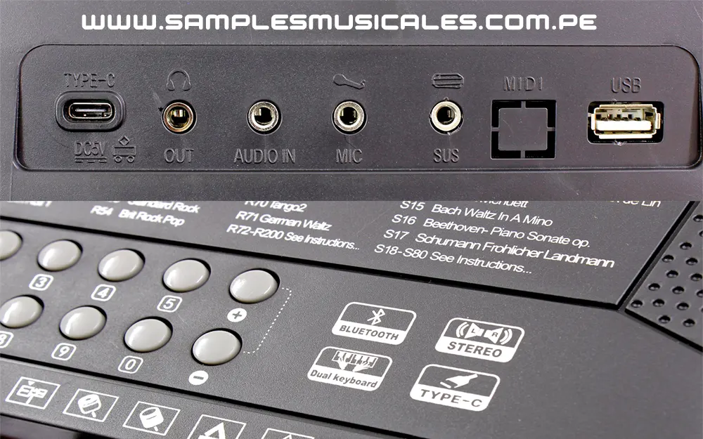 Teclado RORGANO PIANO multifunción 5 OCTAVAS 61 teclas BLUETOOTH USB AUXILIAR MICROFONO SUSTAIN AUDIFONOS SAMPLES BD683D