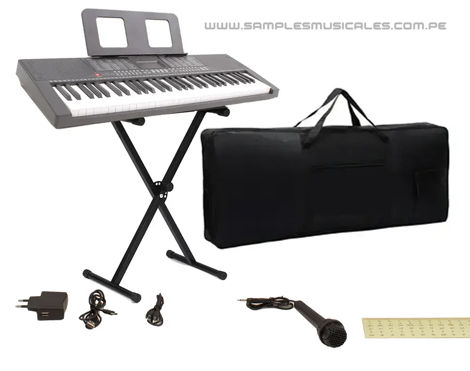 Teclado RORGANO PIANO multifunción 5 OCTAVAS 61 teclas BLUETOOTH USB AUXILIAR MICROFONO SUSTAIN AUDIFONOS SAMPLES BD683D